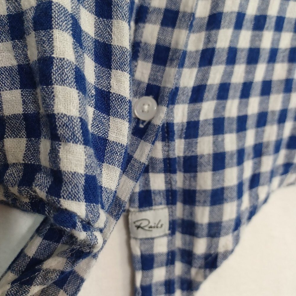 Rails Womens Blue White Gingham Tie Front Button Down Shirt XS Cropped Long Slv - Picture 5 of 12